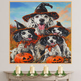 English Setter Dog Halloween Canvas Wall Art with Pumpkins Rustic Fall Accent for Cozy Autumn Homes on Ready to Hang 1.5" Thick Canvas Wrap, Floating Framed Canvas, Flat Rolled Canvas